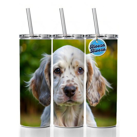 English Setter Dog Puppy Photo Skinny Tumbler 20oz with Straw Insulated Water Bottle Gift