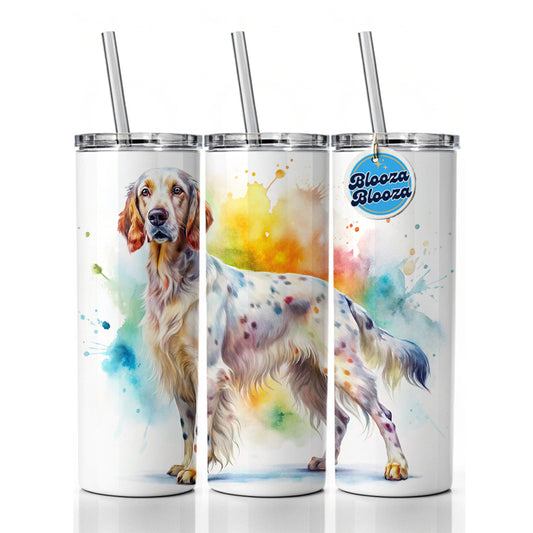 English Setter Dog Watercolor Style Skinny Tumbler 20oz with Straw Insulated Water Bottle Gift