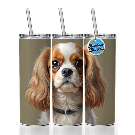 English Toy Spaniel Dog Illustration Skinny Tumbler 20oz with Straw Insulated Water Bottle Gift