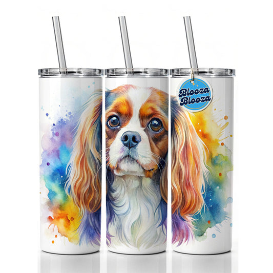 English Toy Spaniel Dog Watercolor Style Skinny Tumbler 20oz with Straw Insulated Water Bottle Gift