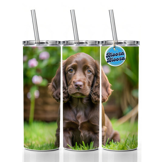 Field Spaniel Dog Puppy Photo Skinny Tumbler 20oz with Straw Insulated Water Bottle Gift