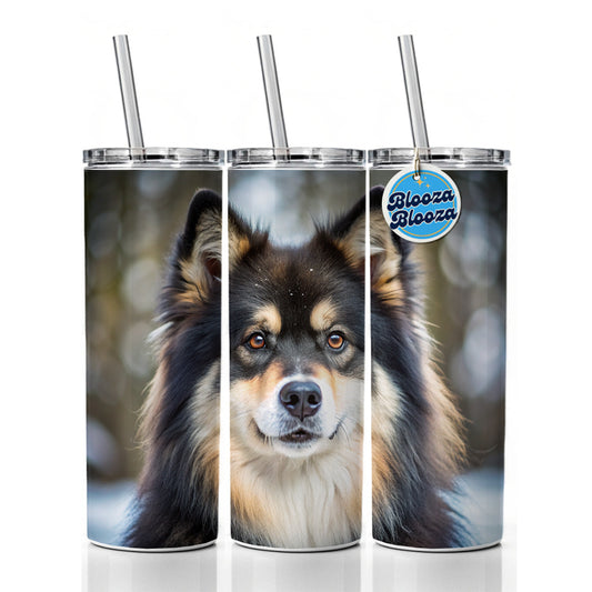 Finnish Lapphund Dog Photo Skinny Tumbler 20oz with Straw Insulated Water Bottle Gift
