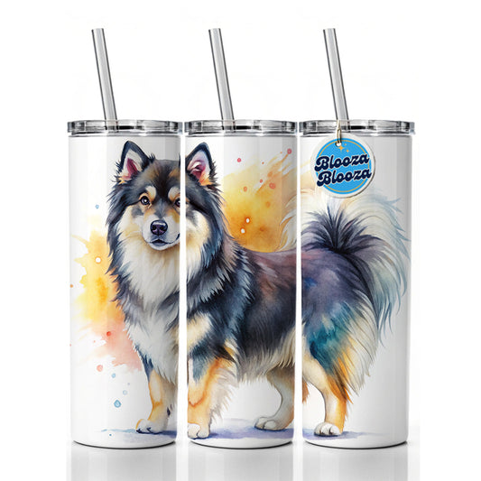 Finnish Lapphund Dog Watercolor Style Skinny Tumbler 20oz with Straw Insulated Water Bottle Gift