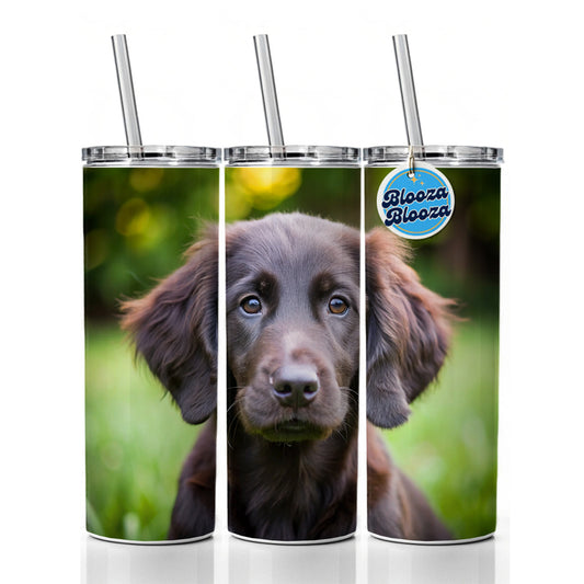 Flat Coated Retriever Dog Puppy Photo Skinny Tumbler 20oz with Straw Insulated Water Bottle Gift