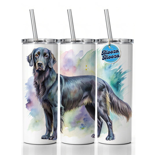 Flat Coated Retriever Dog Watercolor Style Skinny Tumbler 20oz with Straw Insulated Water Bottle Gift