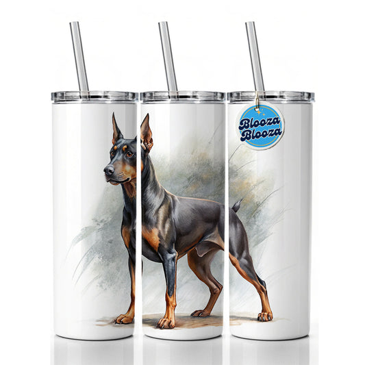 German Pinscher Dog Illustration Skinny Tumbler 20oz with Straw Insulated Water Bottle Gift