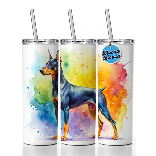 German Pinscher Dog Watercolor Style Skinny Tumbler 20oz with Straw Insulated Water Bottle Gift
