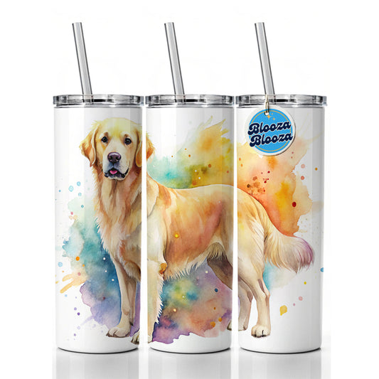 Goldador Dog Watercolor Style Skinny Tumbler 20oz with Straw Insulated Water Bottle Gift