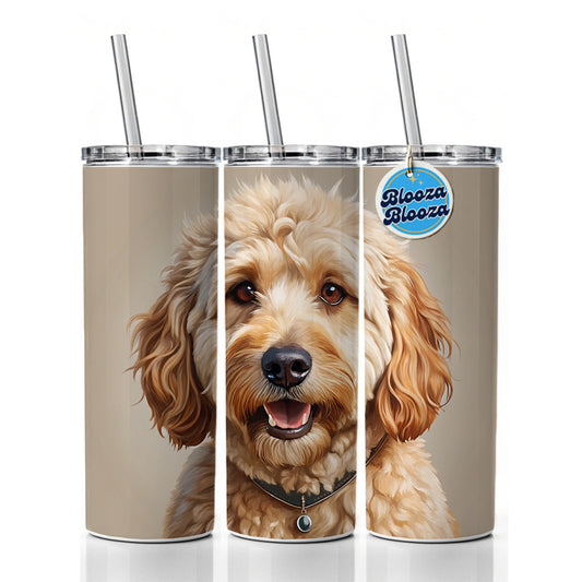 Goldendoodle Dog Illustration Skinny Tumbler 20oz with Straw Insulated Water Bottle Gift