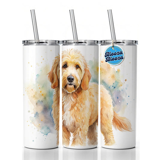 Goldendoodle Dog Watercolor Style Skinny Tumbler 20oz with Straw Insulated Water Bottle Gift