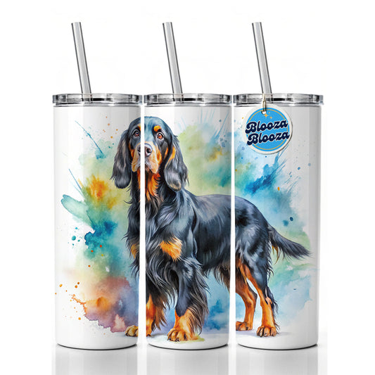 Gordon Setter Dog Watercolor Style Skinny Tumbler 20oz with Straw Insulated Water Bottle Gift