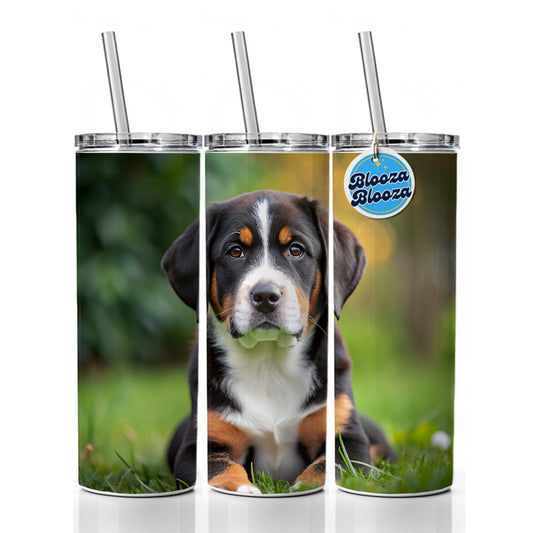 Greater Swiss Mountain Dog Puppy Photo Skinny Tumbler 20oz with Straw Insulated Water Bottle Gift