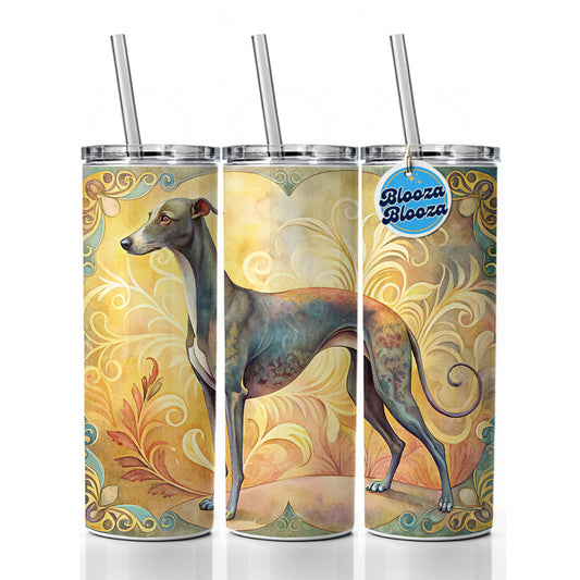 Greyhound Dog Art Nouveau Skinny Tumbler 20oz with Straw Insulated Water Bottle Gift