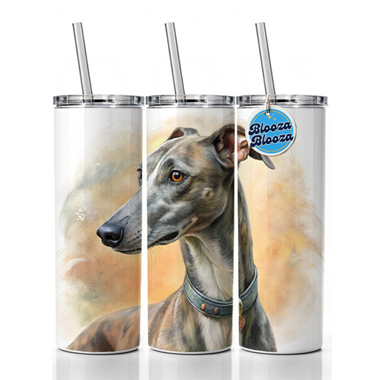 Greyhound Dog Illustration Skinny Tumbler 20oz with Straw Insulated Water Bottle Gift