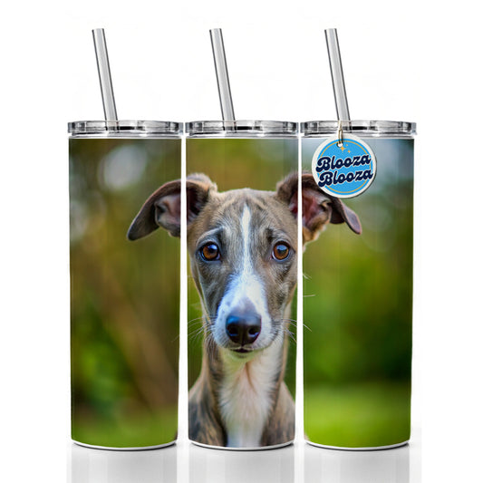 Greyhound Dog Puppy Photo Skinny Tumbler 20oz with Straw Insulated Water Bottle Gift