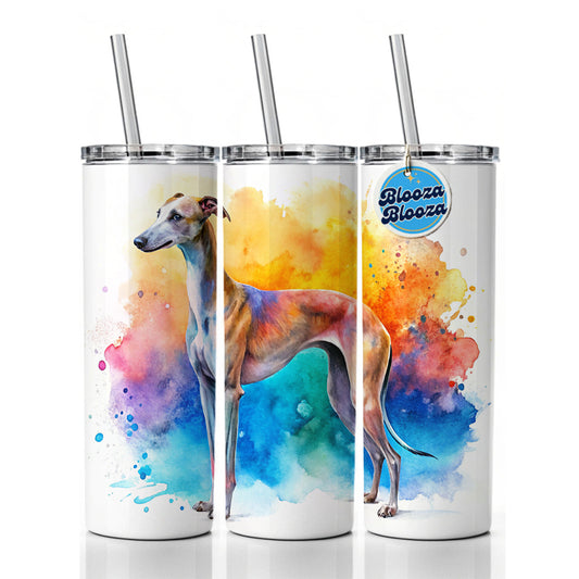 Greyhound Dog Watercolor Style Skinny Tumbler 20oz with Straw Insulated Water Bottle Gift