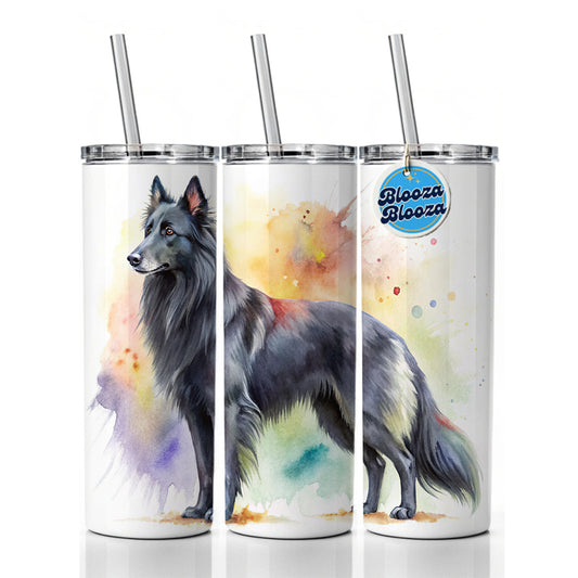 Groenendael Belgian Sheepdog Dog Watercolor Style Skinny Tumbler 20oz with Straw Insulated Water Bottle Gift
