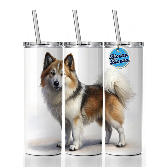 Icelandic Sheepdog Dog Illustration Skinny Tumbler 20oz with Straw Insulated Water Bottle Gift