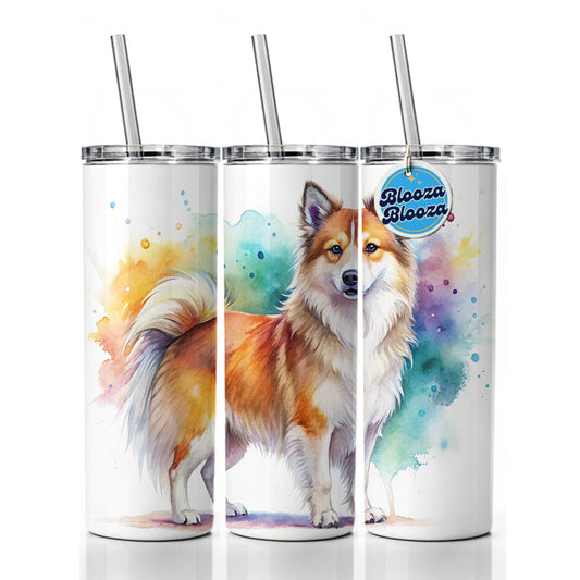 Icelandic Sheepdog Dog Watercolor Style Skinny Tumbler 20oz with Straw Insulated Water Bottle Gift