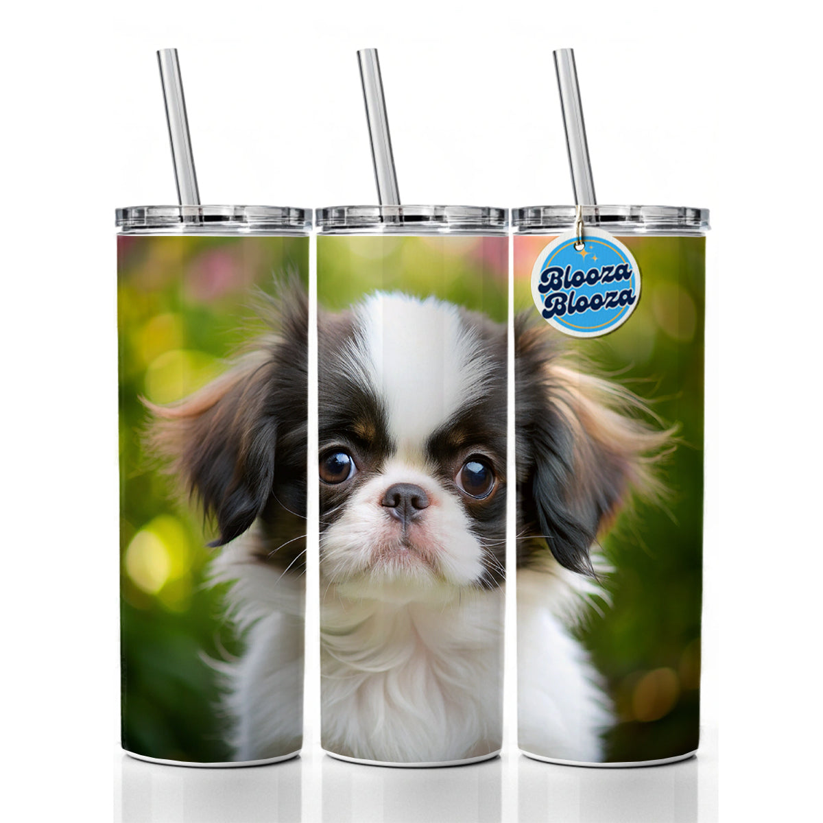 Japanese Chin Dog Puppy Photo Skinny Tumbler 20oz with Straw Insulated Water Bottle Gift