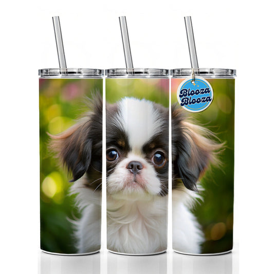 Japanese Chin Dog Puppy Photo Skinny Tumbler 20oz with Straw Insulated Water Bottle Gift