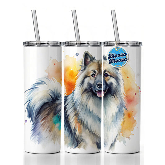 Keeshond Dog Watercolor Style Skinny Tumbler 20oz with Straw Insulated Water Bottle Gift
