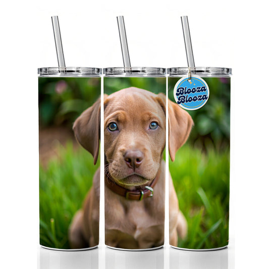 Labrabull Dog Puppy Photo Skinny Tumbler 20oz with Straw Insulated Water Bottle Gift