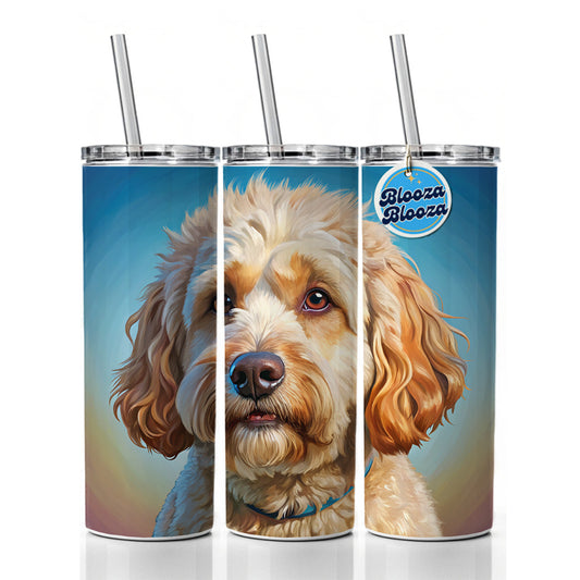 Labradoodle Dog Illustration Skinny Tumbler 20oz with Straw Insulated Water Bottle Gift