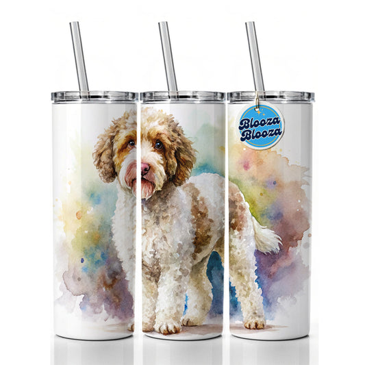Lagotto Romagnolo Dog Watercolor Style Skinny Tumbler 20oz with Straw Insulated Water Bottle Gift
