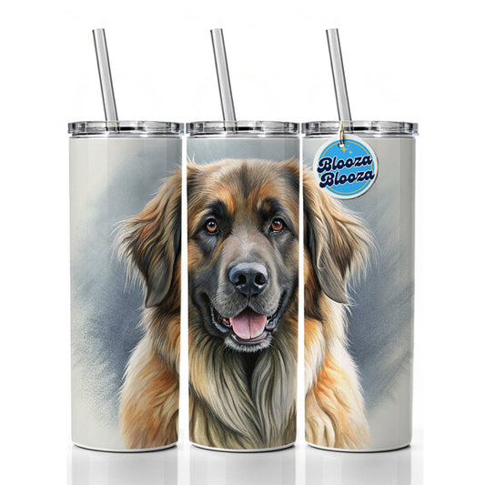 Leonberger Dog Illustration Skinny Tumbler 20oz with Straw Insulated Water Bottle Gift