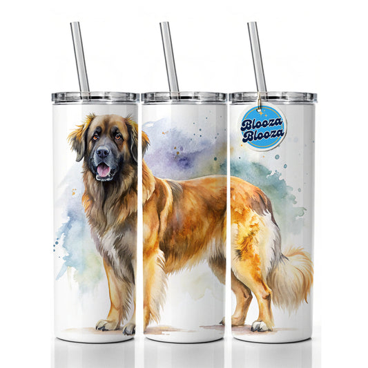 Leonberger Dog Watercolor Style Skinny Tumbler 20oz with Straw Insulated Water Bottle Gift