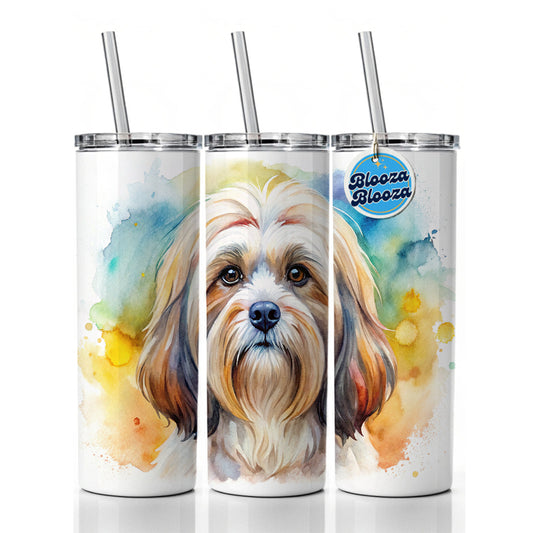 Lhasa Apso Dog Watercolor Style Skinny Tumbler 20oz with Straw Insulated Water Bottle Gift