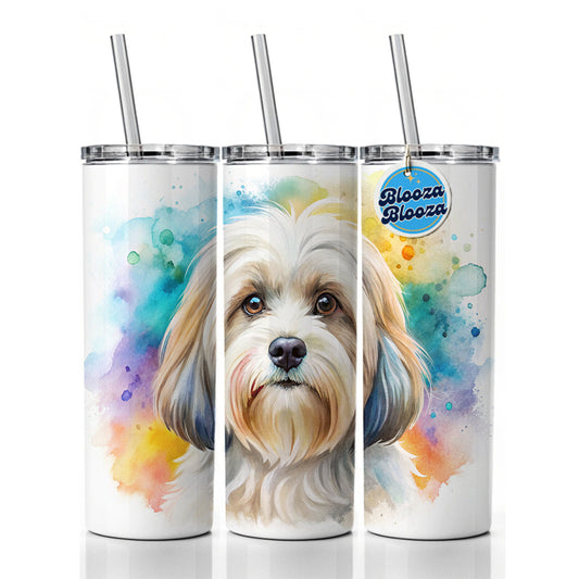 Lowchen Little Lion Dog Watercolor Style Skinny Tumbler 20oz with Straw Insulated Water Bottle Gift