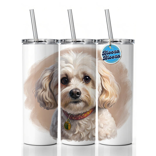 Maltipoo Dog Illustration Skinny Tumbler 20oz with Straw Insulated Water Bottle Gift