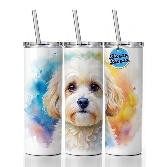 Maltipoo Dog Watercolor Style Skinny Tumbler 20oz with Straw Insulated Water Bottle Gift