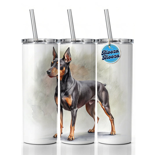Manchester Terrier Dog Illustration Skinny Tumbler 20oz with Straw Insulated Water Bottle Gift