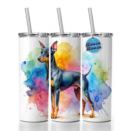 Manchester Terrier Dog Watercolor Style Skinny Tumbler 20oz with Straw Insulated Water Bottle Gift