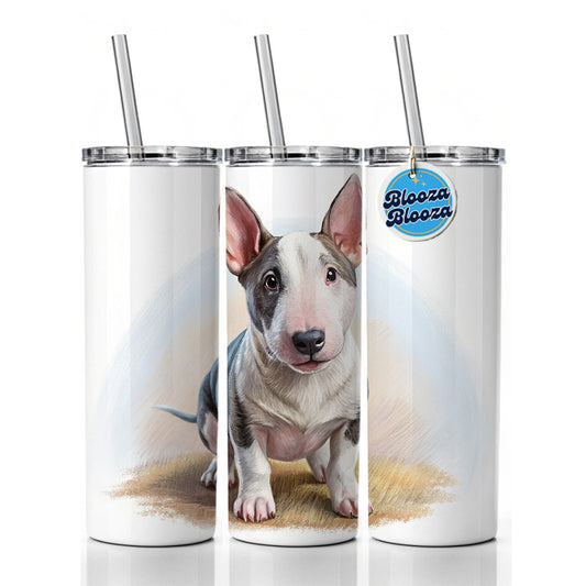 Miniature Bull Terrier Dog Illustration Skinny Tumbler 20oz with Straw Insulated Water Bottle Gift