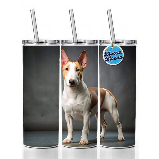 Miniature Bull Terrier Dog Photo Skinny Tumbler 20oz with Straw Insulated Water Bottle Gift
