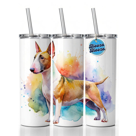 Miniature Bull Terrier Dog Watercolor Style Skinny Tumbler 20oz with Straw Insulated Water Bottle Gift