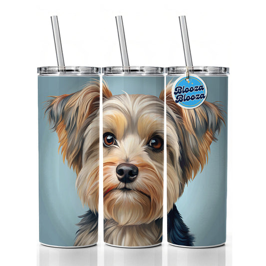 Morkie Dog Illustration Skinny Tumbler 20oz with Straw Insulated Water Bottle Gift