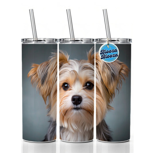 Morkie Dog Photo Skinny Tumbler 20oz with Straw Insulated Water Bottle Gift