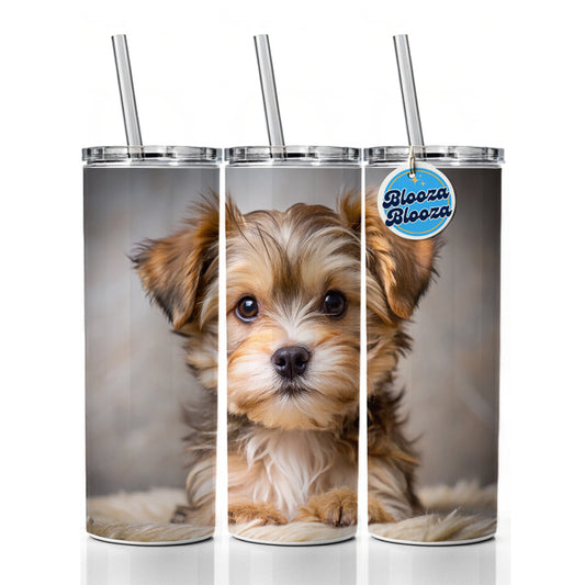 Morkie Dog Puppy Photo Skinny Tumbler 20oz with Straw Insulated Water Bottle Gift