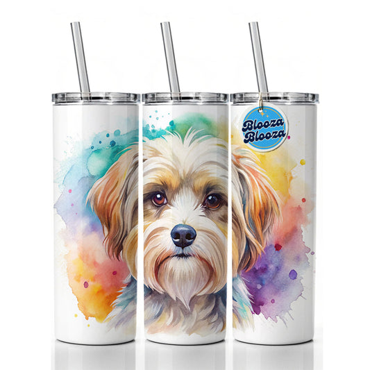 Morkie Dog Watercolor Style Skinny Tumbler 20oz with Straw Insulated Water Bottle Gift