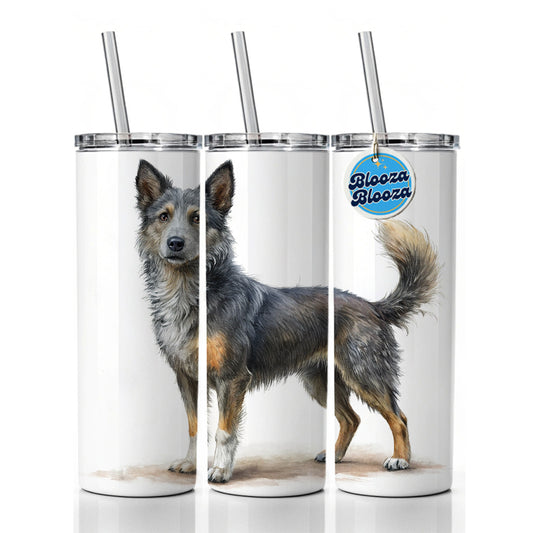 Mudi Dog Illustration Skinny Tumbler 20oz with Straw Insulated Water Bottle Gift