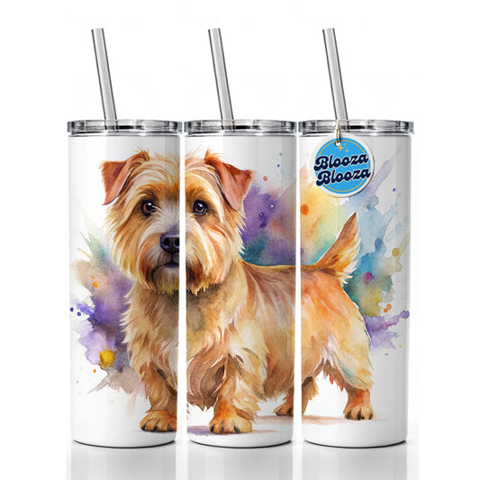 Norfolk Terrier Dog Watercolor Style Skinny Tumbler 20oz with Straw Insulated Water Bottle Gift