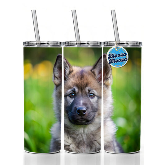 Norwegian Elkhound Dog Puppy Photo Skinny Tumbler 20oz with Straw Insulated Water Bottle Gift