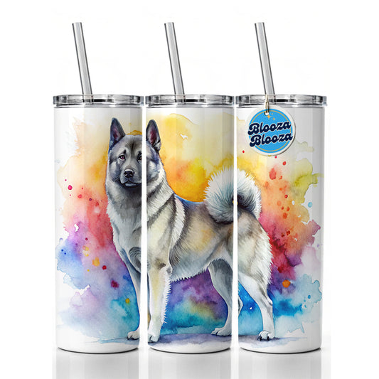 Norwegian Elkhound Dog Watercolor Style Skinny Tumbler 20oz with Straw Insulated Water Bottle Gift