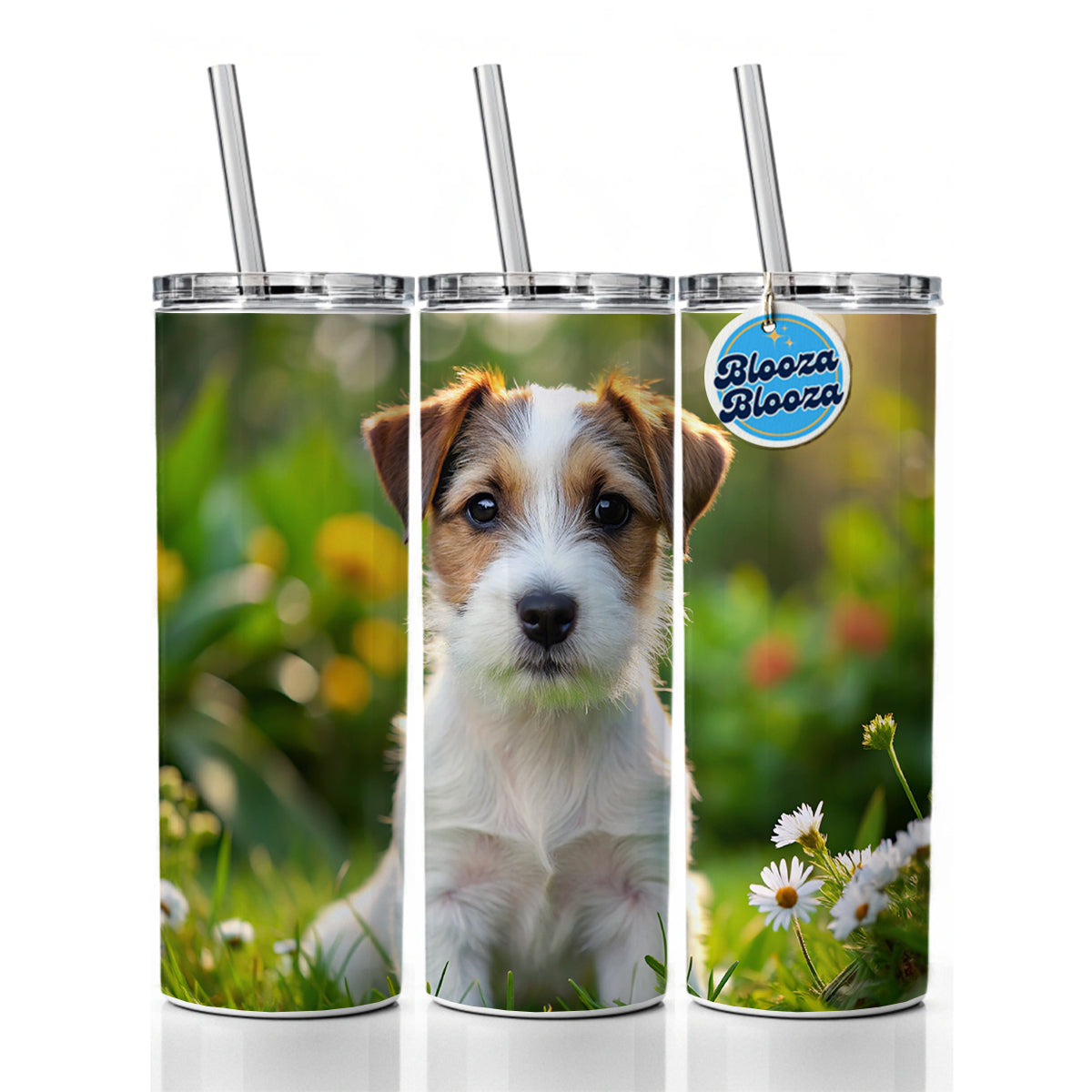 Parson Russell Terrier Dog Puppy Photo Skinny Tumbler 20oz with Straw Insulated Water Bottle Gift