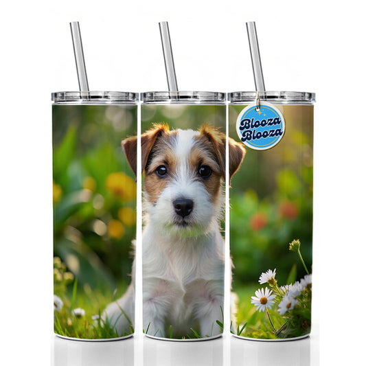 Parson Russell Terrier Dog Puppy Photo Skinny Tumbler 20oz with Straw Insulated Water Bottle Gift